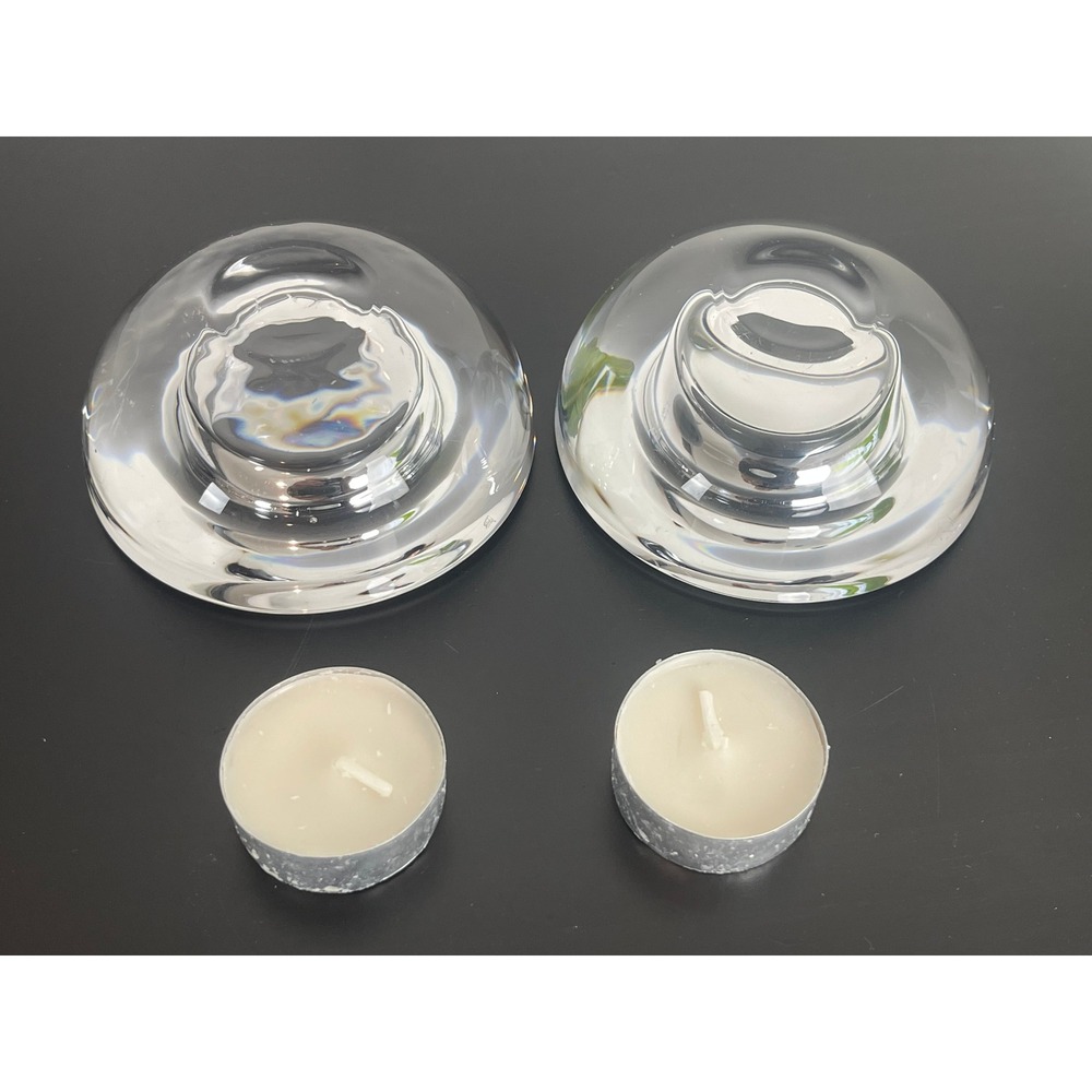 00419 - Set of 2 Clear Glass Tea Light Candle Holders Heavy Bowl Votive Holders‎ - Picture 8 of 11